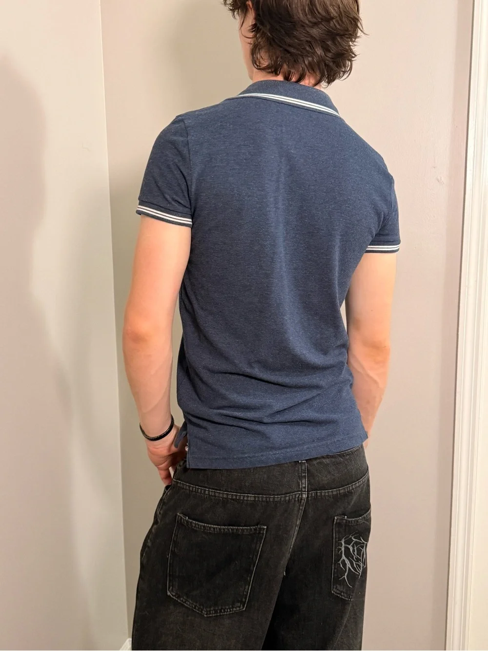 American Eagle Outfitters Navy Polo with White Contrast Trim